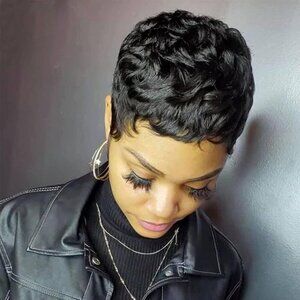 Pixie Cut Straight Short Bob Wig for Black Women 100% Brazilian Human Hair Full
